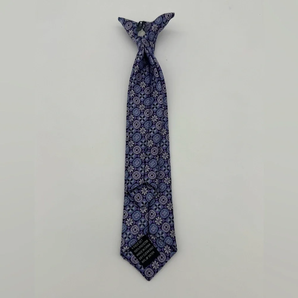 Boys elegant geometric design clip on neck tie dress outfit kids one size floral - Picture 3 of 4